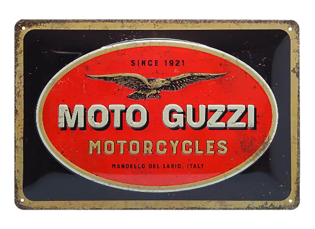 Motorcadeaus: Metalen wandbord Moto Guzzi 