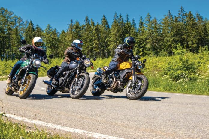 Ducati Scrambler 1100 Tribute Pro vs. Kawasaki Z650RS vs. Triumph Bonneville T120 Black