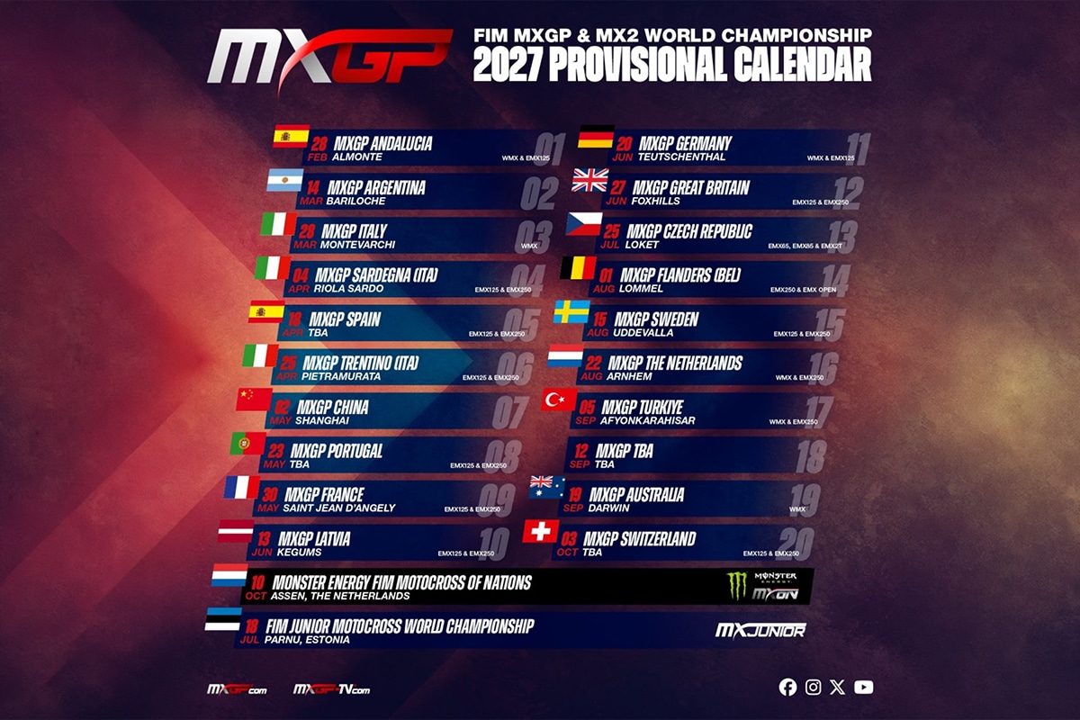 Voorlopige kalender voor het 2027 FIM Motocross Wereldkampioenschap aangekondigd